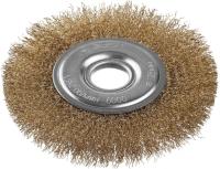 Щетка-крацовка плоскаявитая латунированная 0.3 мм, 125мм/M14 ЗУБР