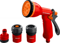 Пистолет с 8 режим, комплект соединит. арматуры 1/2″, ударопроч. пластик, (поливочный набор) GRINDA 