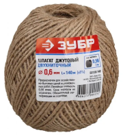 Шпагат джутовый 2-ниточный, d 1.2 мм, 1120 ктекс, 12 кгс 140 м ЗУБР