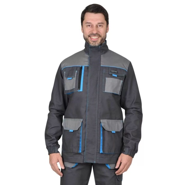 Куртка Сириус-Двин цв. т.серый со средне серым и голубой отделкой р. 88-92/170-176 (ЧЗ)