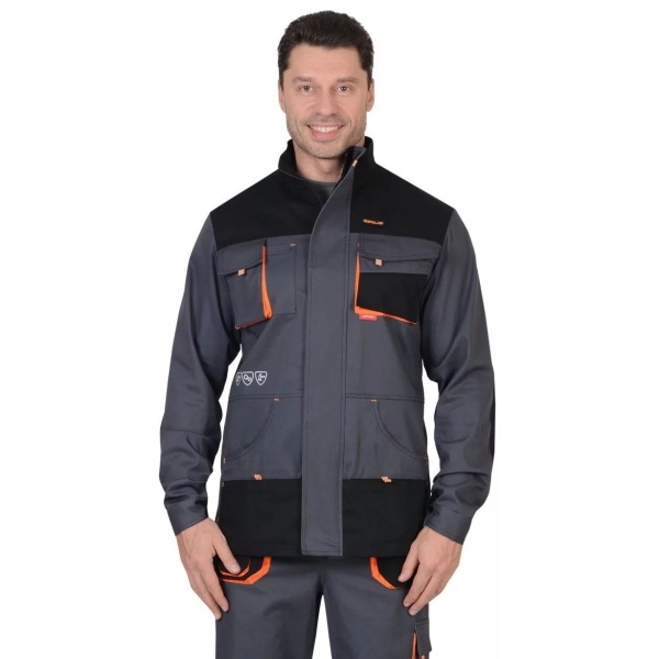 Куртка Сириус-Манхеттен длинная темно-серая с оранжевым и черным р. 104-108/182-188