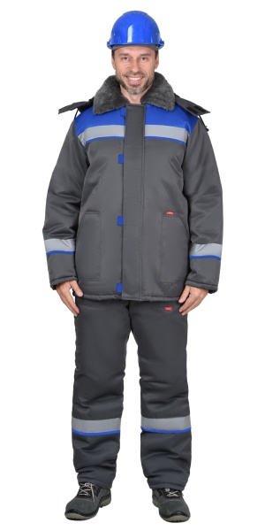 Костюм Рост-Арктика курт.брюки, т.серый с васильковым и СОП 50мм р. 112-116/170-176 (ЧЗ)