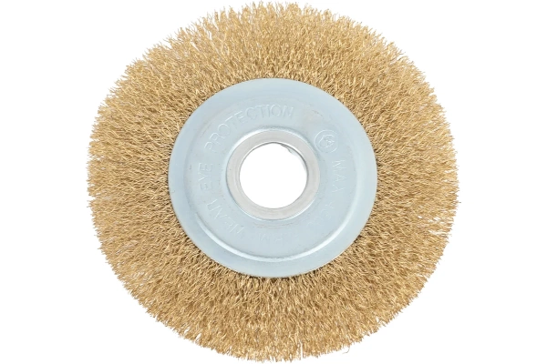 Корщетка-колесо, посадочный диаметр 22,2 мм, стальная латунированная волнистая проволока 150 мм