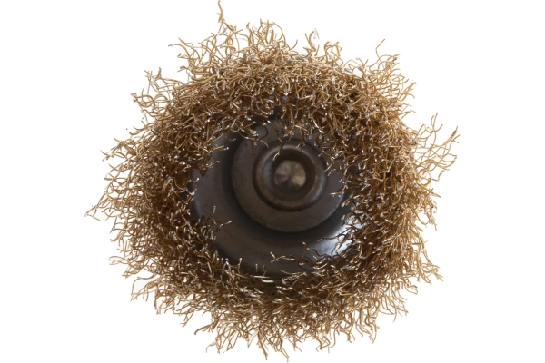 Корщетка чашечная, со шпилькой, стальная латунированная волнистая проволока 50 мм