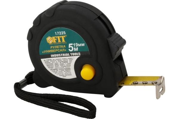 Рулетка прорезиненный корпус Универсал, тройной стопор 5 м*19 мм FIT