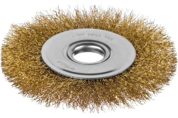 Щетка дисковая для УШМ, витая стальная латунированная проволока 0,3 мм, d=200 мм, MIRAX 