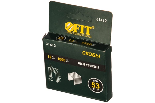 Скобы для степлера закалённые прямоугольные (узкие тип 53) 12 мм, 1000 шт. FIT