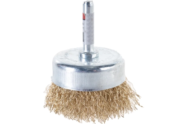 Корщетка чашечная, со шпилькой, стальная латунированная волнистая проволока 50 мм