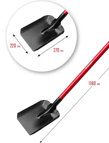 Лопата совковая со стальным черенком стальной прямой черенок с рукоят, тип ЛСП 270*220*1180 мм ЗУБР 
