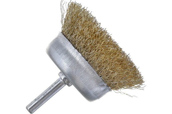 Корщетка чашечная, со шпилькой, стальная латунированная волнистая проволока 65 мм