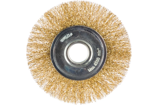 Щетка дисковая для УШМ, витая стальная латунированная проволока 0,3 мм, d=200 мм, MIRAX 
