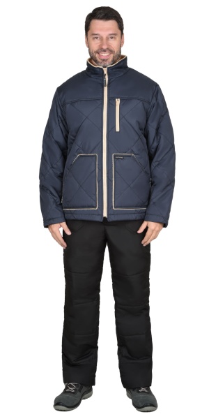 Куртка Сириус-Прага-Люкс мужская, сине-серая (подкладка бежевый флис) р. 120-124/170-176 (ЧЗ)