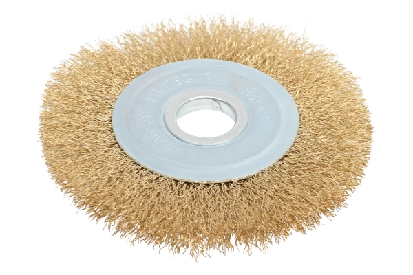 Корщетка-колесо, посадочный диаметр 22,2 мм, стальная латунированная волнистая проволока 125 мм