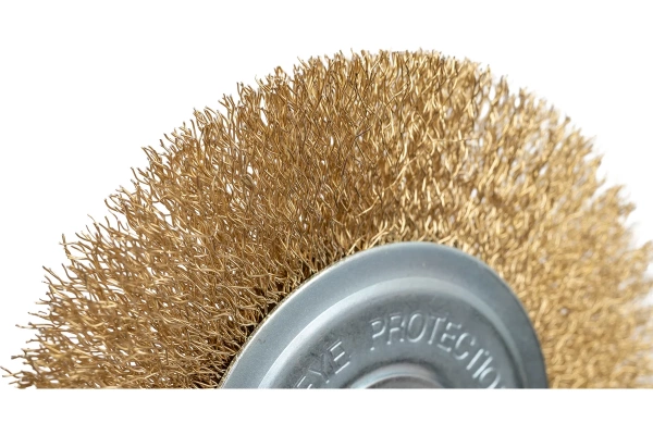 Корщетка-колесо, посадочный диаметр 22,2 мм, стальная латунированная волнистая проволока 150 мм
