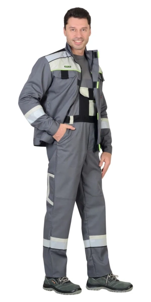 Костюм Сириус-Бостон куртка кор., п/комб. ср.серый с молочным и черным р. 112-116/182-188